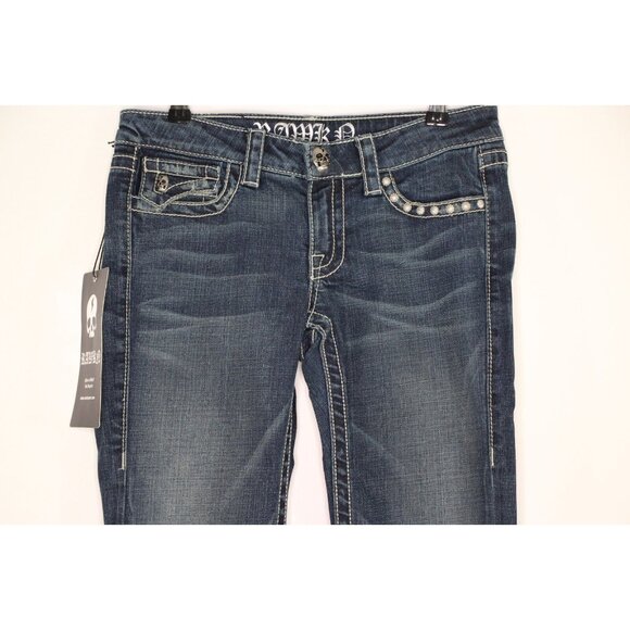 Rawkn Womens 27 x 34 Swavorski Studded Skull Y2K Style Straight Jeans NEW M1032 - Picture 3 of 8